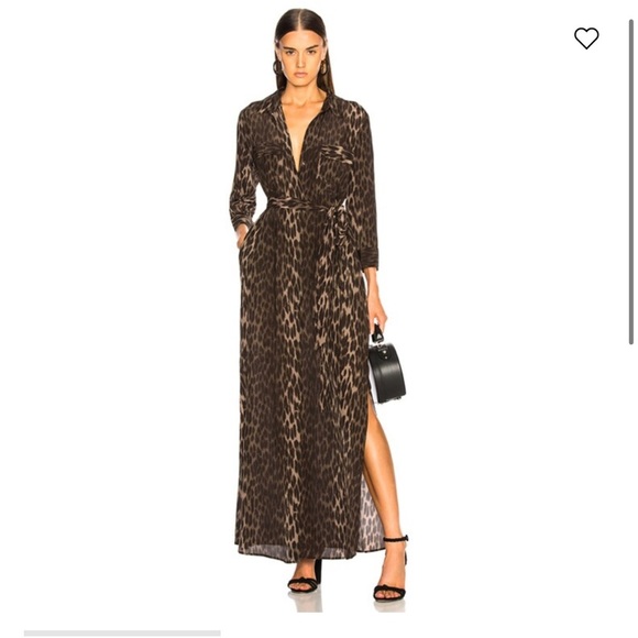 L'Agence Cameron Long Shirt Dress in Dark olive Leopard Print Size XS with Belt - Picture 1 of 13